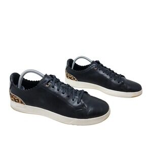Cole Haan Grand OS Sneakers 10B Women Crosscourt Scallop‎ Black Leopard Leather